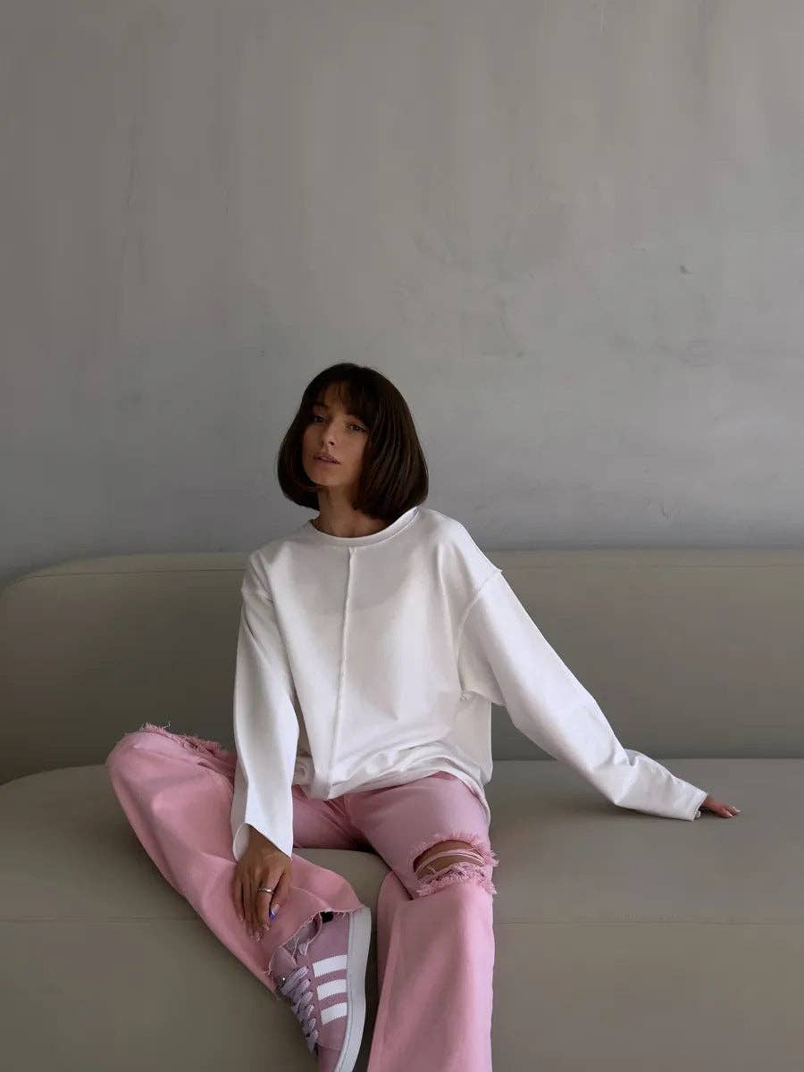 Lässiges locker sitzendes Baumwoll-Langarmshirt im Used-Look.