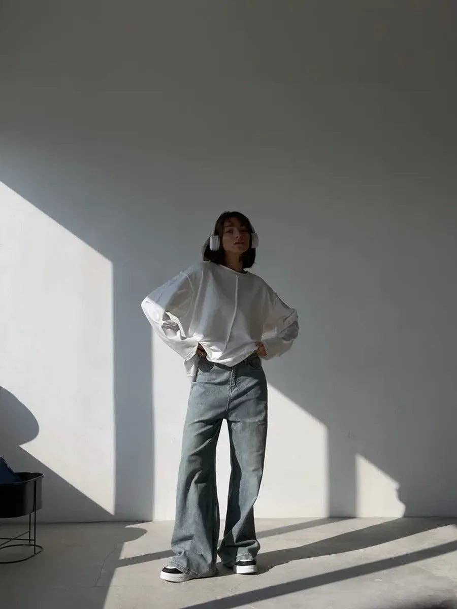 Lässiges locker sitzendes Baumwoll-Langarmshirt im Used-Look.