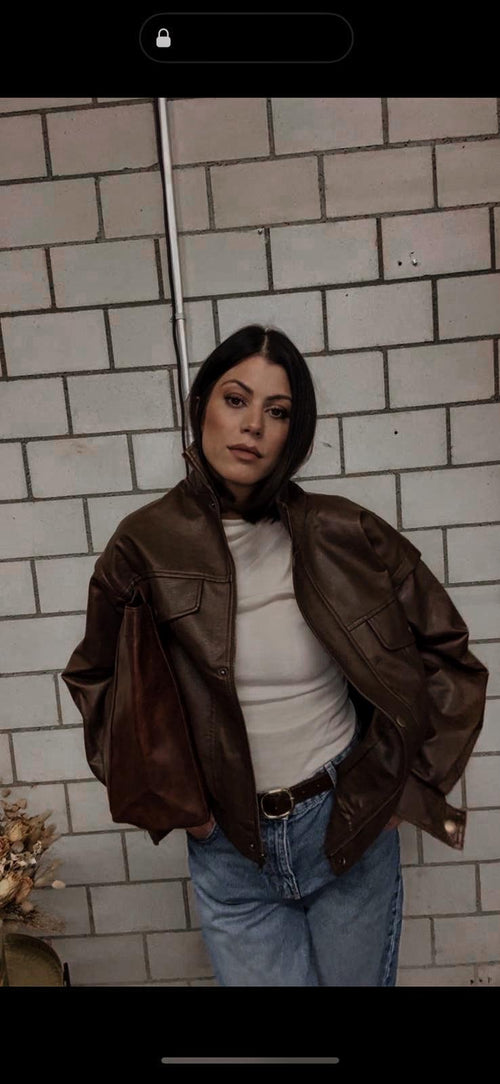Damen-Blouson aus Kunstleder mit Stehkragen - 5873