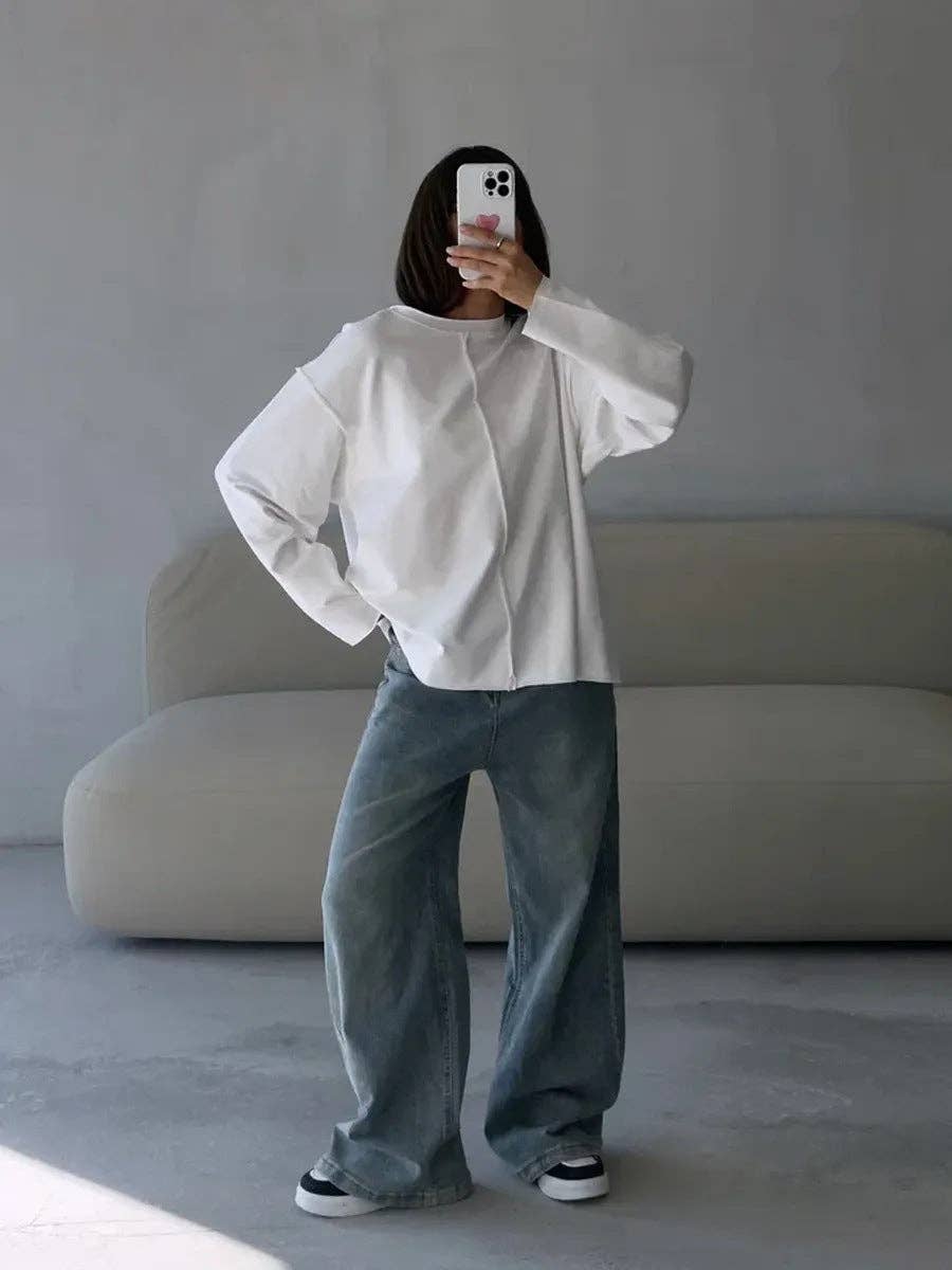 Lässiges locker sitzendes Baumwoll-Langarmshirt im Used-Look.